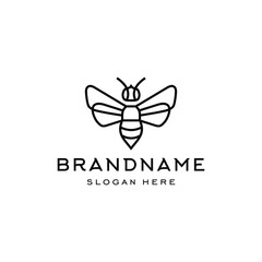 bee logo bumblebee icon illustration in trendy line linear outline style 
