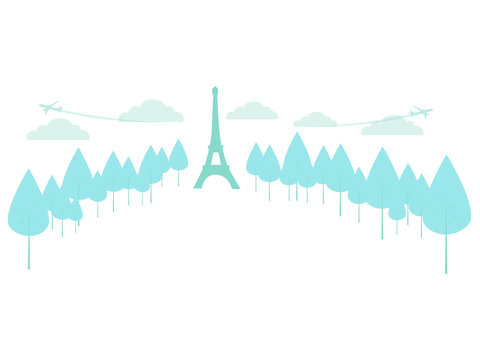 Background, blank. Eiffel Tower. Travels. In minimalist style Cartoon flat raster