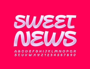 Vector bright logo Sweet News. Modern Glossy Font. Artistic Alphabet Letters and Numbers.