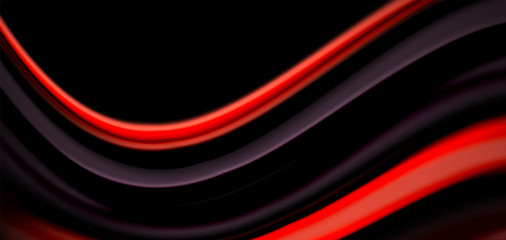 Abstract silk smooth lines on black, multicolored liquid fluid rainbow style waves on black