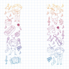 Music background for patterns. Vector illustration with musical instruments.