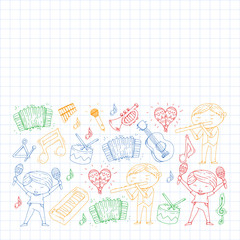 Fototapeta premium Music background for patterns. Vector illustration with musical instruments.