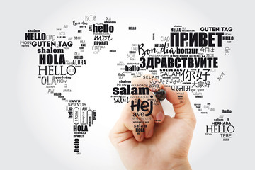 Hello in different languages word cloud, concept background
