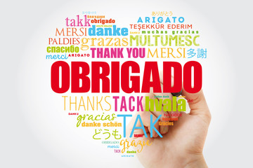 Obrigado (Thank You in Portuguese) Word Cloud, concept background