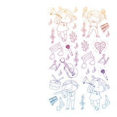 Music background for patterns. Vector illustration with musical instruments.