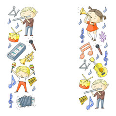 Music background for patterns. Vector illustration with musical instruments.