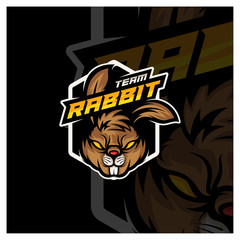 Rabbit Esport gaming mascot logo template Vector. Modern Head Rabbit Logo Vector
