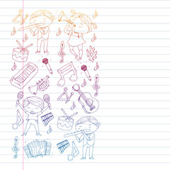 Music background for patterns. Vector illustration with musical instruments.