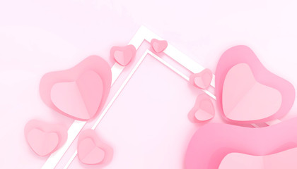 Valentine's Day Love concept background  with pink hearts postcard and greeting card on Pink  Background - 3d rendering