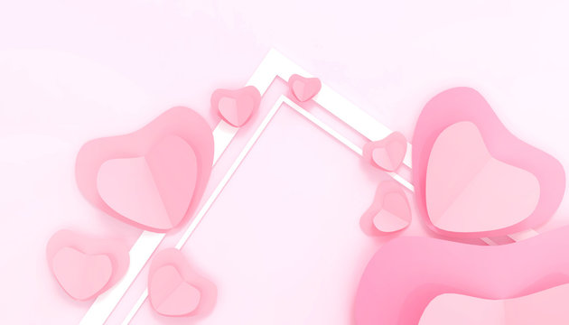 Valentine's Day Love concept background with pink hearts postcard and greeting card on Pink Background - 3d rendering © guguart
