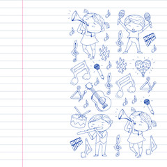 Music background for patterns. Vector illustration with musical instruments.