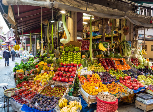 Istanbul. Turkey. Street Market With Fresh Fruits And Vegetables