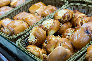 Freshly baked buns in bakery