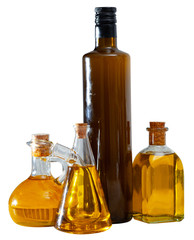 Assortment of olive oil on wooden table