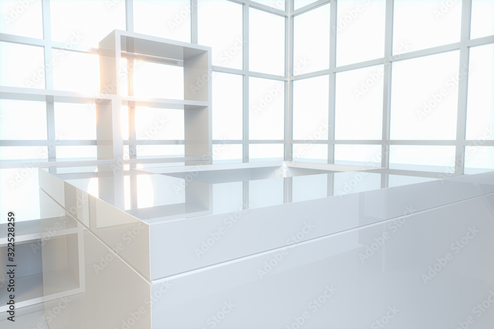 Poster glass squares and empty room with white background,3d rendering.