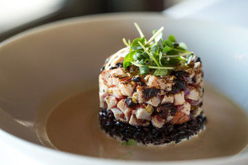 black rice and seafood salad