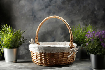Fototapeta na wymiar Empty basket of free space for your decoration and kitchen interior 