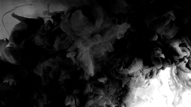 Propagation in motion of a black smoky mixture on a white background HD 1920
