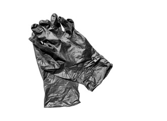pair of rubber protective black gloves one on another isolated on white background. New disposable rubber gloves
