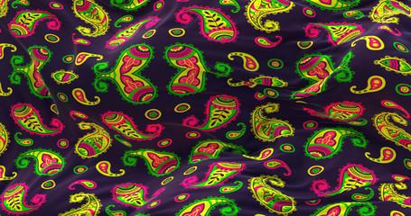 Closeup of rippled paisley  silk fabric