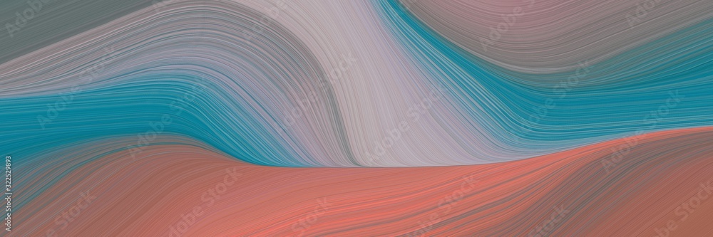 Poster moving horizontal banner with gray gray, teal blue and dark gray colors. dynamic curved lines with fluid flowing waves and curves