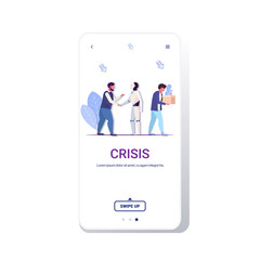 robot replacing human in office man kicked out of work jobless person unemployment financial crisis artificial intelligence technology concept smartphone screen mobile app copy space full length