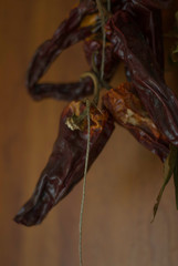 Dry peppers hanging on