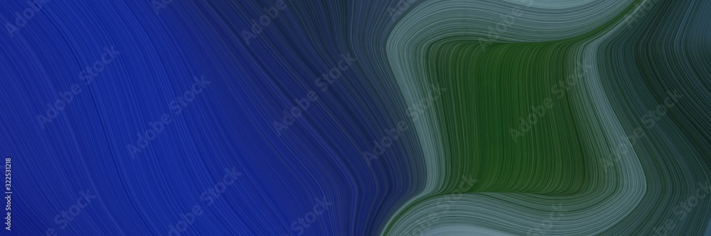 Poster flowing designed horizontal banner with midnight blue, very dark green and dim gray colors. dynamic curved lines with fluid flowing waves and curves