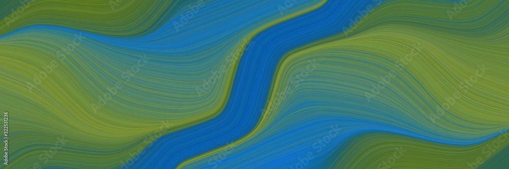 Aufkleber flowing header design with dark olive green, strong blue and teal blue colors. dynamic curved lines 