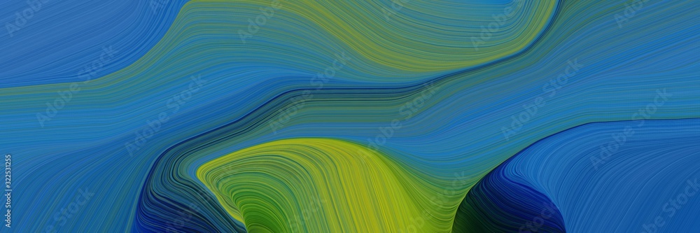 Fototapete colorful designed horizontal header with teal blue, olive drab and sea green colors. dynamic curved 