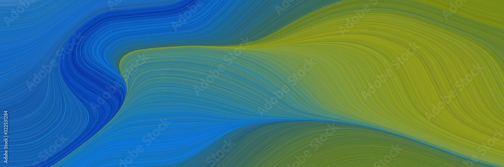 Poster decorative horizontal header with teal blue, strong blue and olive drab colors. dynamic curved lines