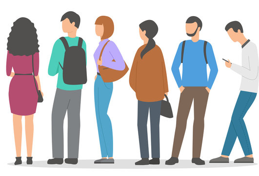 People Are Waiting In Line. Isolated On A White Background. Flat Design. Vector Illustration.