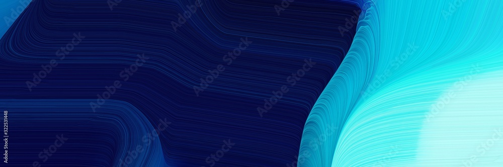 Fototapete decorative horizontal header with turquoise, very dark blue and strong blue colors. dynamic curved l