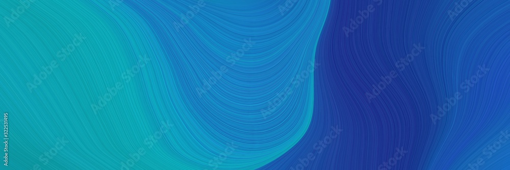 Poster dynamic banner design with light sea green, midnight blue and strong blue colors. dynamic curved lin