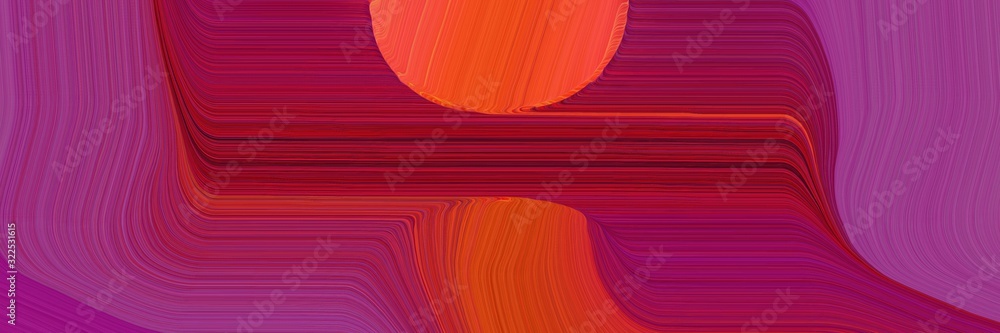 Poster artistic designed horizontal header with dark moderate pink, antique fuchsia and orange red colors. dynamic curved lines with fluid flowing waves and curves