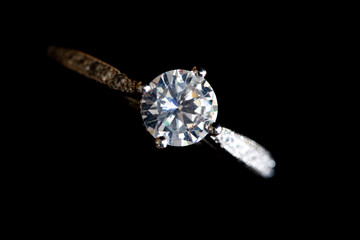Close up  of diamond silver ring
