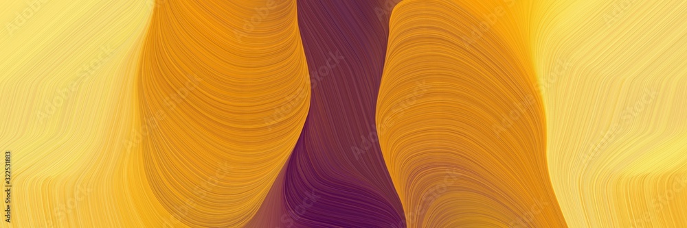 Poster decorative designed horizontal banner with golden rod, old mauve and khaki colors. dynamic curved lines with fluid flowing waves and curves