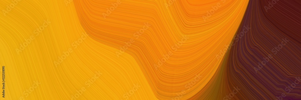 Poster dynamic horizontal header with dark orange, dark red and coffee colors. dynamic curved lines with fluid flowing waves and curves