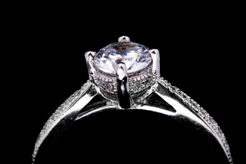 Close up  of diamond silver ring
