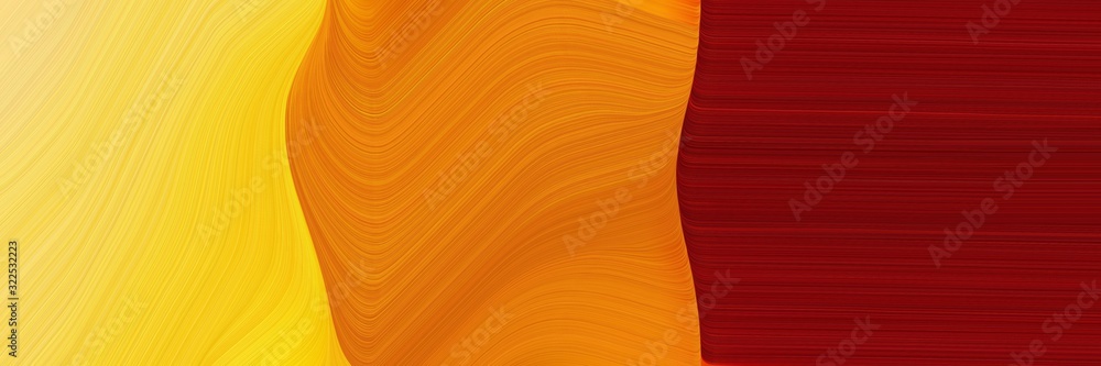 Poster flowing banner design with pastel orange, maroon and dark orange colors. dynamic curved lines with f