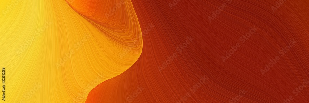 Poster flowing horizontal header with vivid orange, maroon and coffee colors. dynamic curved lines with fluid flowing waves and curves