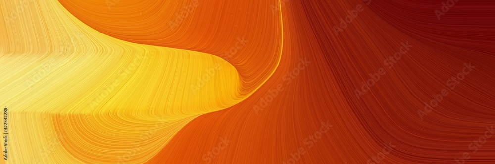 Poster surreal horizontal header with saddle brown, coffee and pastel orange colors. dynamic curved lines with fluid flowing waves and curves