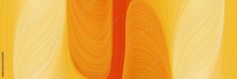 Poster moving designed horizontal header with golden rod, khaki and orange red colors. dynamic curved lines with fluid flowing waves and curves