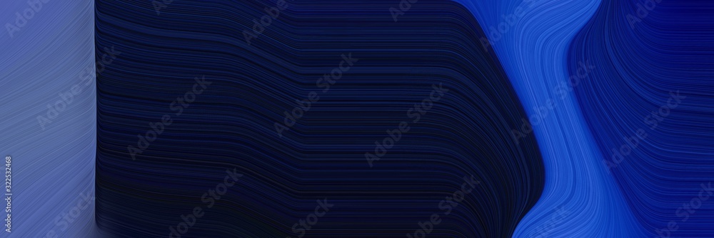 Poster artistic banner design with very dark blue, midnight blue and strong blue colors. dynamic curved lin