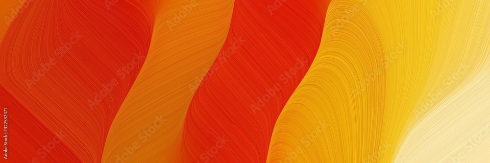 Poster surreal horizontal header with firebrick, vivid orange and strong red colors. dynamic curved lines with fluid flowing waves and curves