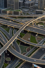 Dubai Cityscape and amazing view of the junction roads from above. Dubai, UAE.