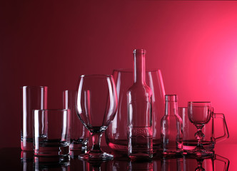 glassware on a red background