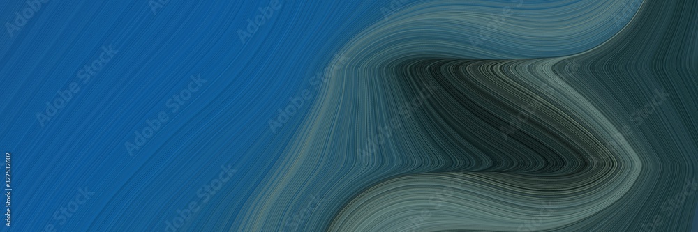 Poster flowing header with teal blue, very dark blue and dim gray colors. dynamic curved lines with fluid flowing waves and curves