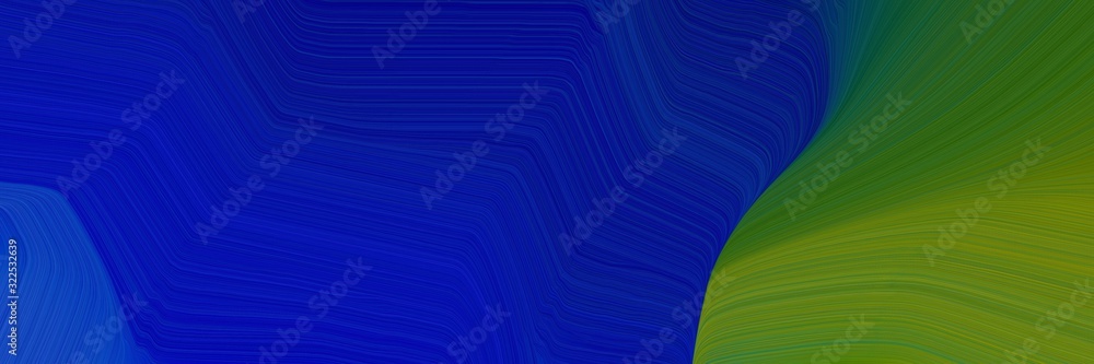 Poster artistic banner design with dark blue, dark olive green and sea green colors. dynamic curved lines w