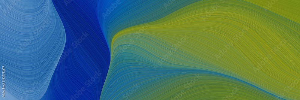 Poster flowing header with dark olive green, olive drab and steel blue colors. dynamic curved lines with fl